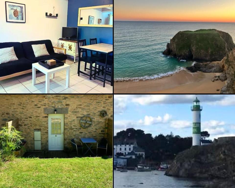 un collage de quatre images d'un phare dans l'établissement Appartement proche de la mer, à Clohars-Carnoët