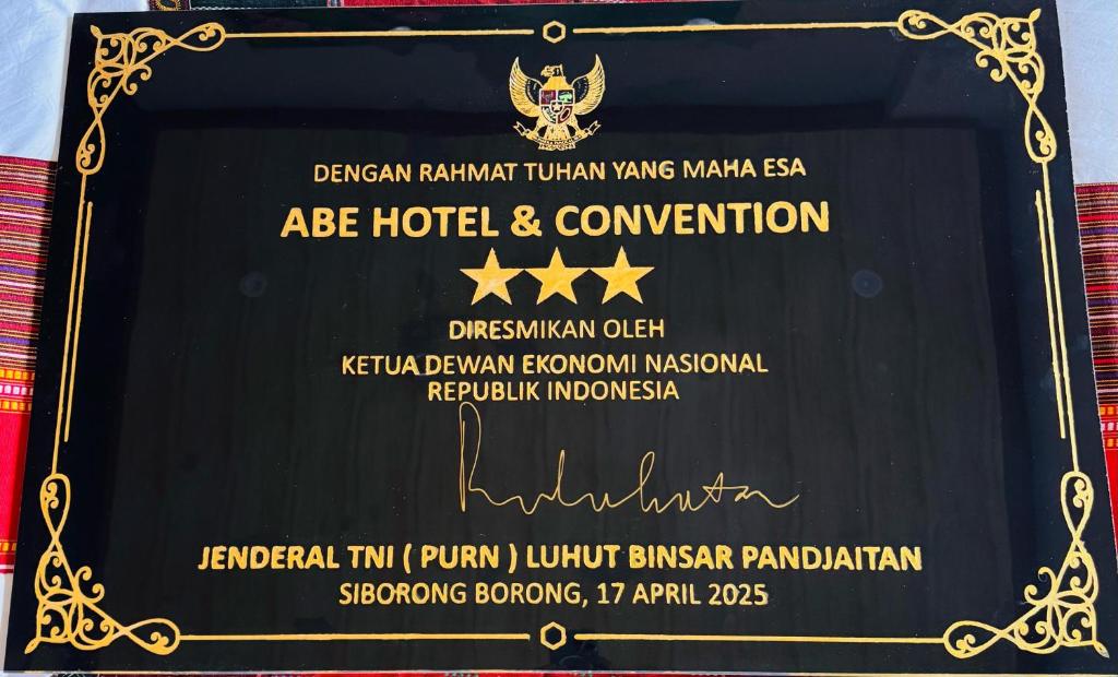 Majutusasutuses ABE Hotel & Convention olev sertifikaat, autasu, silt või muu dokument