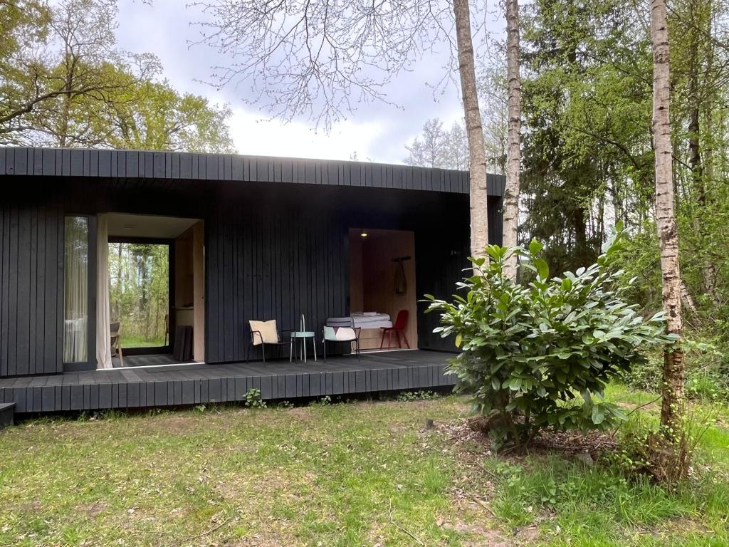 a black house in the woods at Capsula aan de Wadi in Diepenheim
