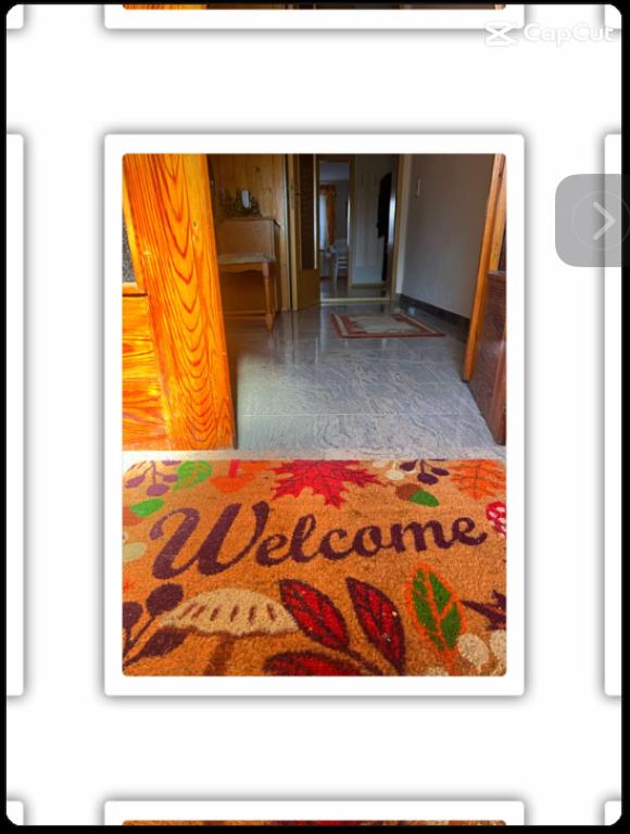 a welcome mat on the floor of a living room at Blaureisen Gasthaus in Zschepplin