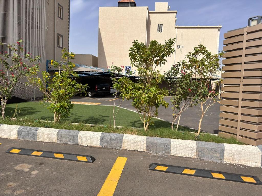 المهاء لشقق المخدومه في Huḑayb: شارع فاضي فيه اشجار ومباني في مدينه