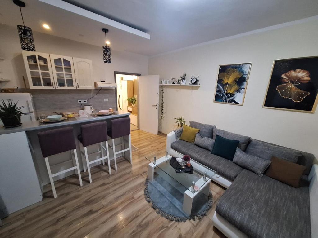 a living room with a couch and a kitchen at Vavic 2 in Topla