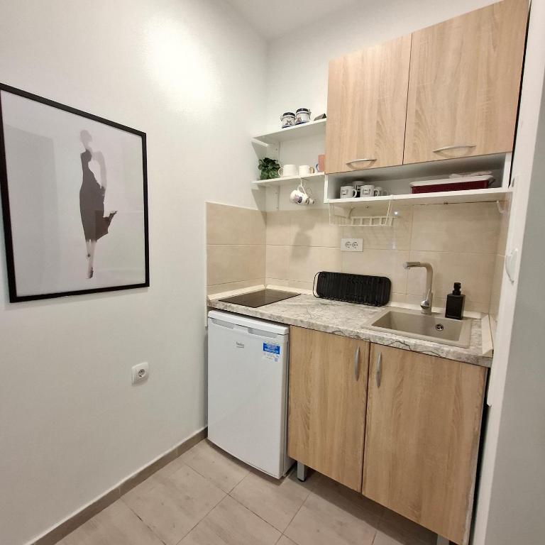 Kuchyň nebo kuchyňský kout v ubytování Kadena Apartments