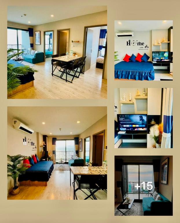 a collage of four pictures of a living room at The base Central 2 bed 1 bath 514 by Numam in Pattaya