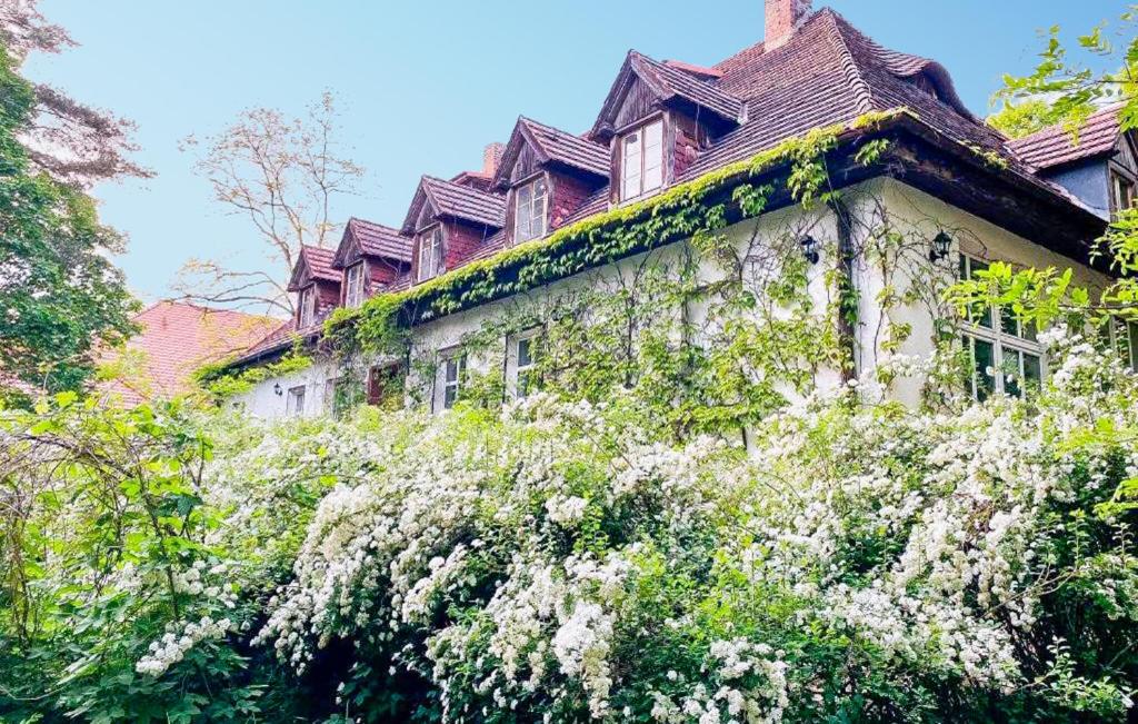an old building with flowers on the side of it at 1 Bedroom Nice Apartment In Lubniewice in Lubniewice