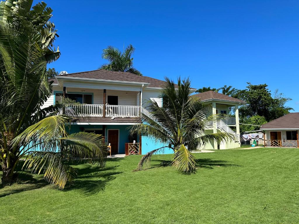 a house with a palm tree in front of it at Yoga Dreams Negril in Negril