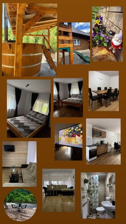 a collage of pictures of different types of furniture at Cabana Muntelui in Munteni