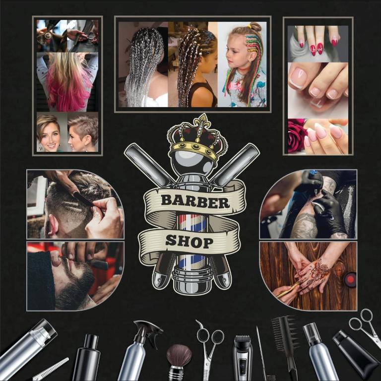 a collage of pictures of a barber shop at Eagles Spa in Hurghada