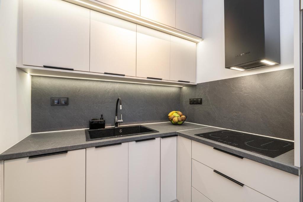 Kuchyň nebo kuchyňský kout v ubytování PNOẼ Luxury Apartments