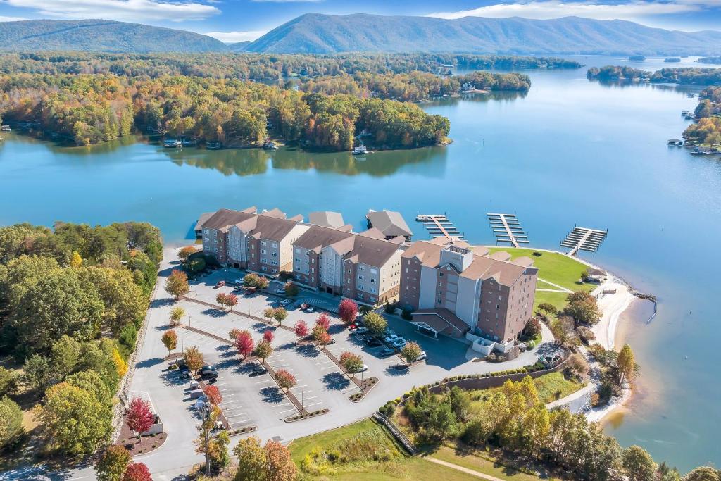 an aerial view of the resort on the lake at Smith Mountain Lake Retreat with Resort Amenities! in Huddleston