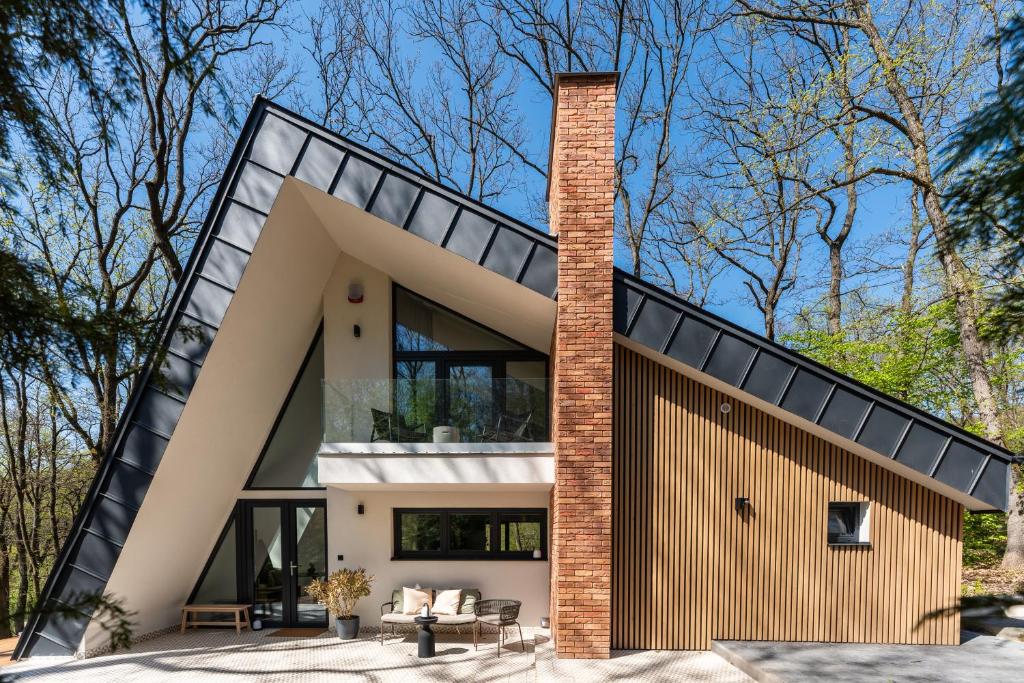 a modern house with a black roof at MÁK Kismaros in Kismaros