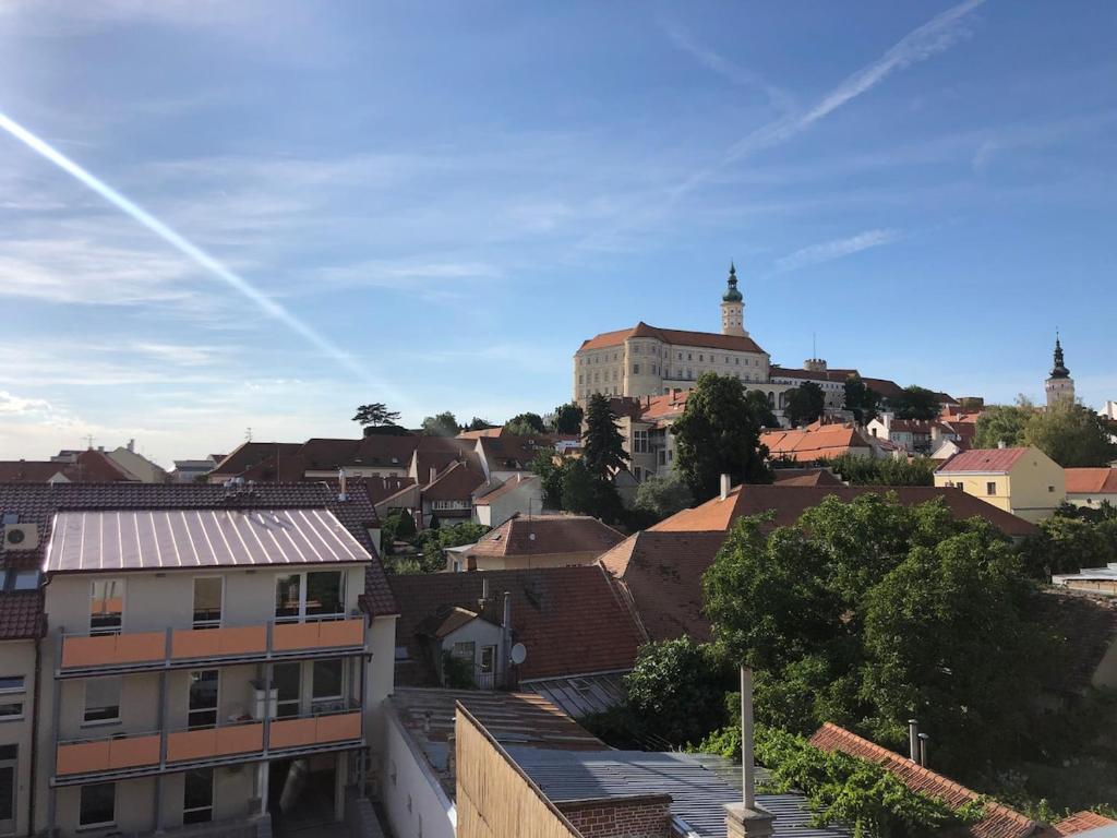 a view of a city with houses and buildings at Apartment Vyhlídka in Mikulov
