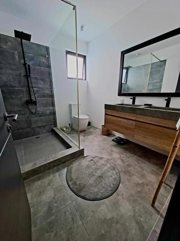 Koupelna v ubytování Superbe appartement avec vue mer et montagnes.