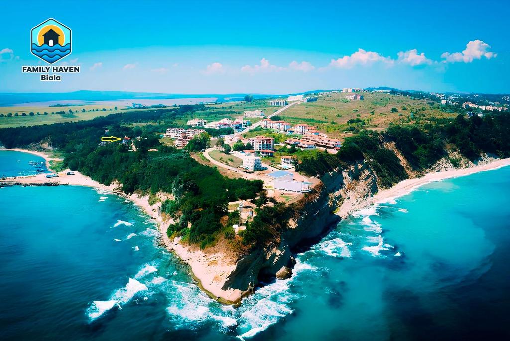 an aerial view of an island in the water at Вилла Biala family haven in Byala