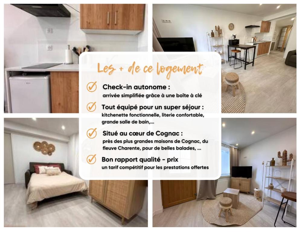 un collage de photos d'une cuisine et d'un salon dans l'établissement Studio Maya Mexican Style, à Cognac