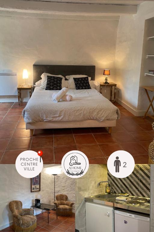 a woman laying on a bed in a room at "Studette" Terrasse, calme, proche centre in Cahors