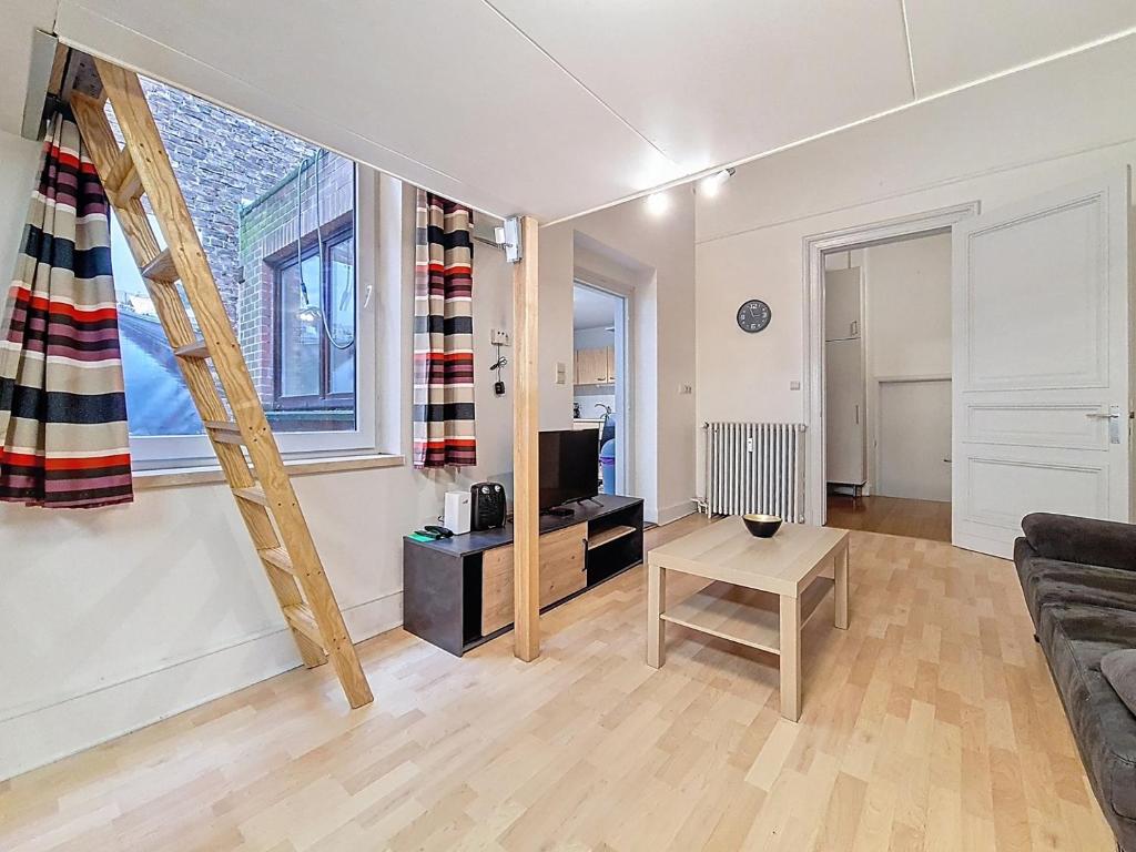 Una televisión o centro de entretenimiento en Studio moderne et lumineux proche de la gare et Charleroi airport