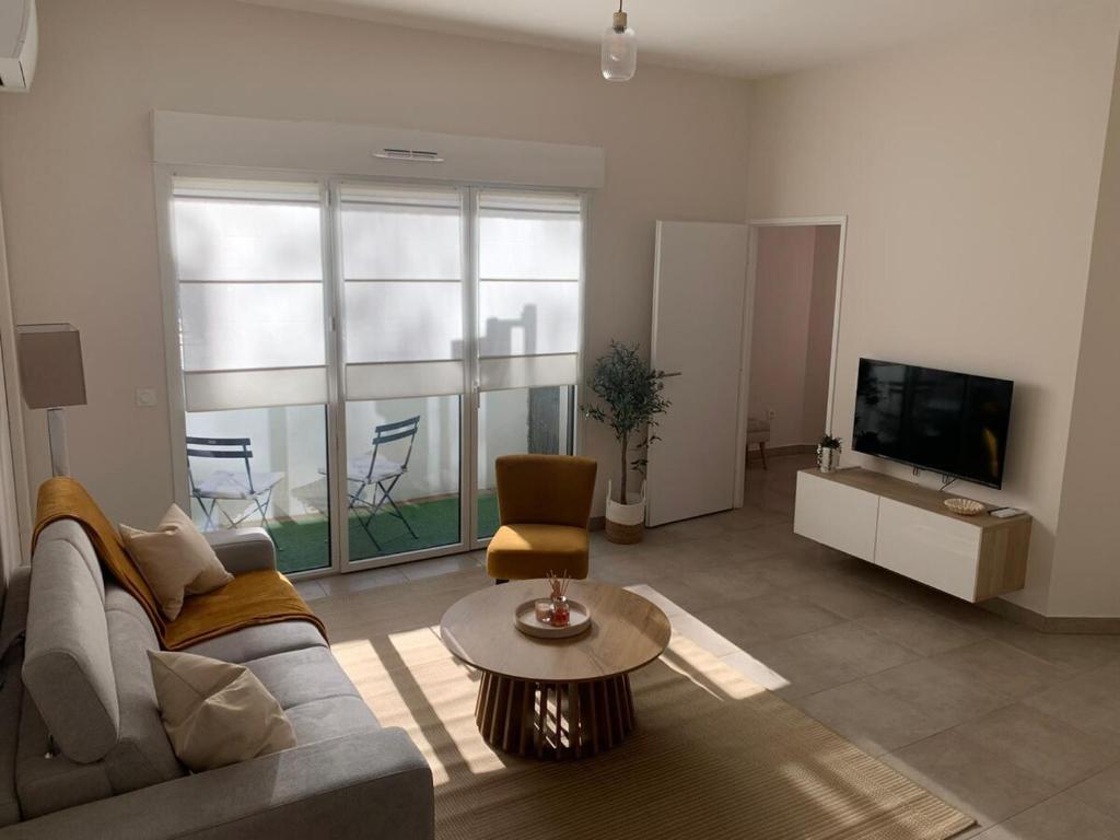 un salon avec un canapé et une télévision dans l'établissement Nice virgil Barel, à Nice