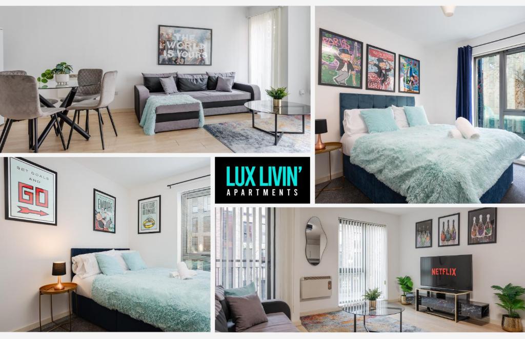 Postel nebo postele na pokoji v ubytování Lux Livin' Apartments - Luxury 2 Bed Apartment City Centre Free Parking