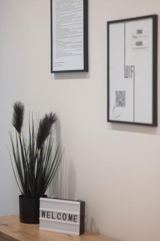 a potted plant sitting on top of a table at Becky Apartman in Komló