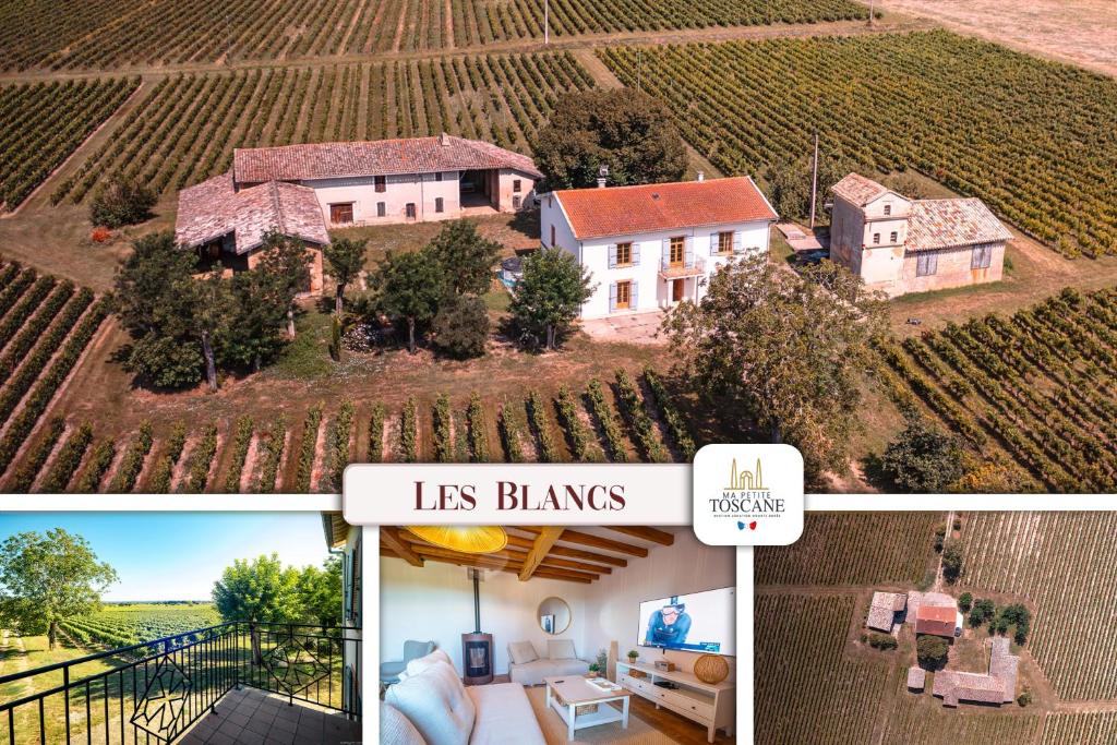 deux photos d'une maison dans un vignoble dans l'établissement Les Blancs - Au coeur des vignes - Piscine, à Lisle-sur-Tarn
