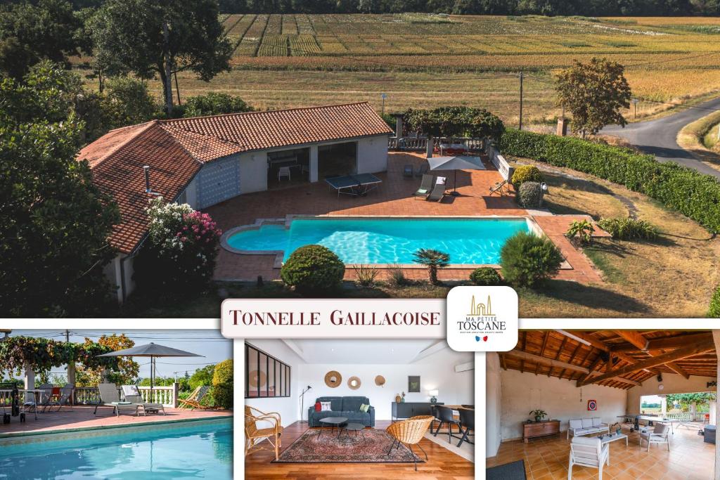 un collage de photos d'une maison et d'une piscine dans l'établissement Tonnelle Gaillacoise - Piscine - Climatisation, à Gaillac