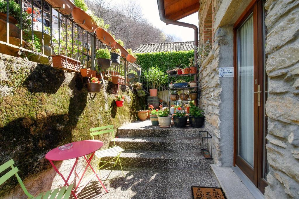 a stairway with potted plants on the side of a building at Ca' del Primo by Quokka 360 - A studio nestled in nature in Bidogno