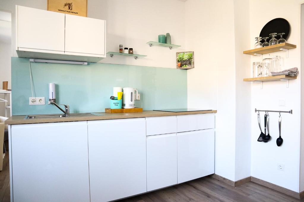 Kuchyň nebo kuchyňský kout v ubytování Appartements Setzbergblick