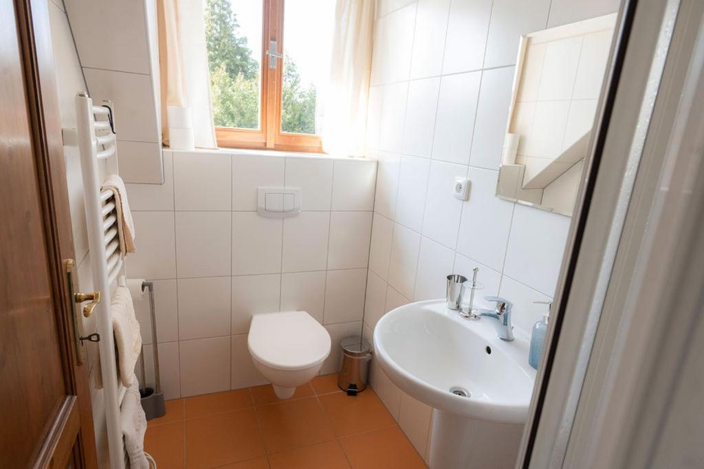 Koupelna v ubytování Mlýn Kamenice