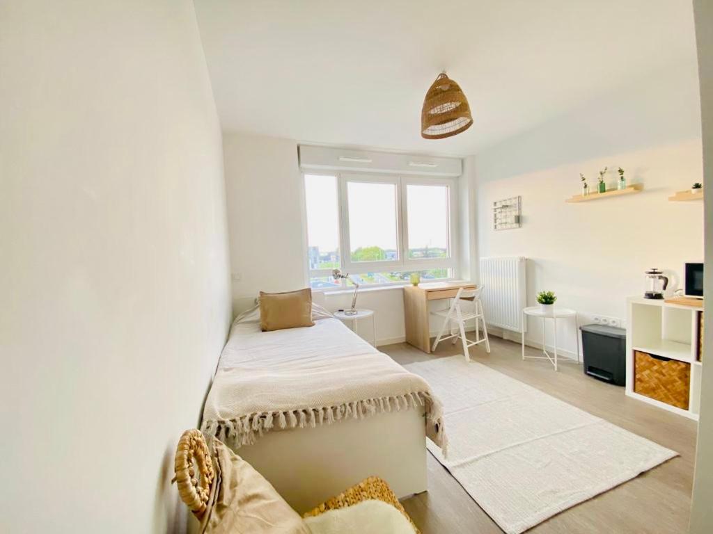 - une chambre avec un lit et un lavabo dans l'établissement Le Saint Martin, Rennes Nord, à Rennes