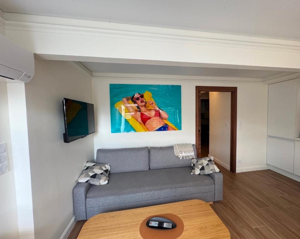 un salon avec un canapé et un tableau au mur dans l'établissement VILLA 31 - modern suite, au Cap d'Agde