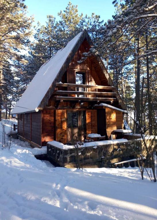 a log cabin in the snow with snow at Viridian Three Accommodation, Three Winds in Divčibare