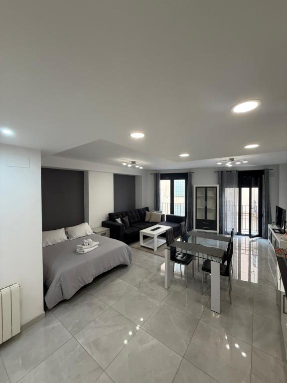 une chambre avec un lit et un salon dans l'établissement Veronica Center Room, à Valence