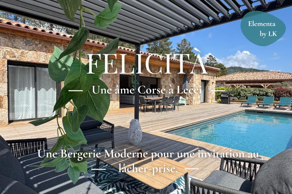 - un panneau pour une villa avec piscine dans l'établissement Villa Félicita 8 personnes proche plage Corse du sud, à Lecci