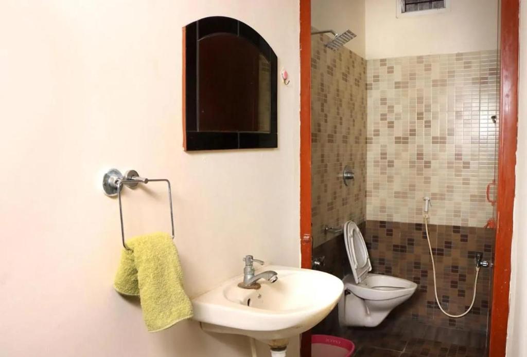 ポンディシェリにあるFelicia Maison Home Stayの洗面台とトイレ付きのバスルーム