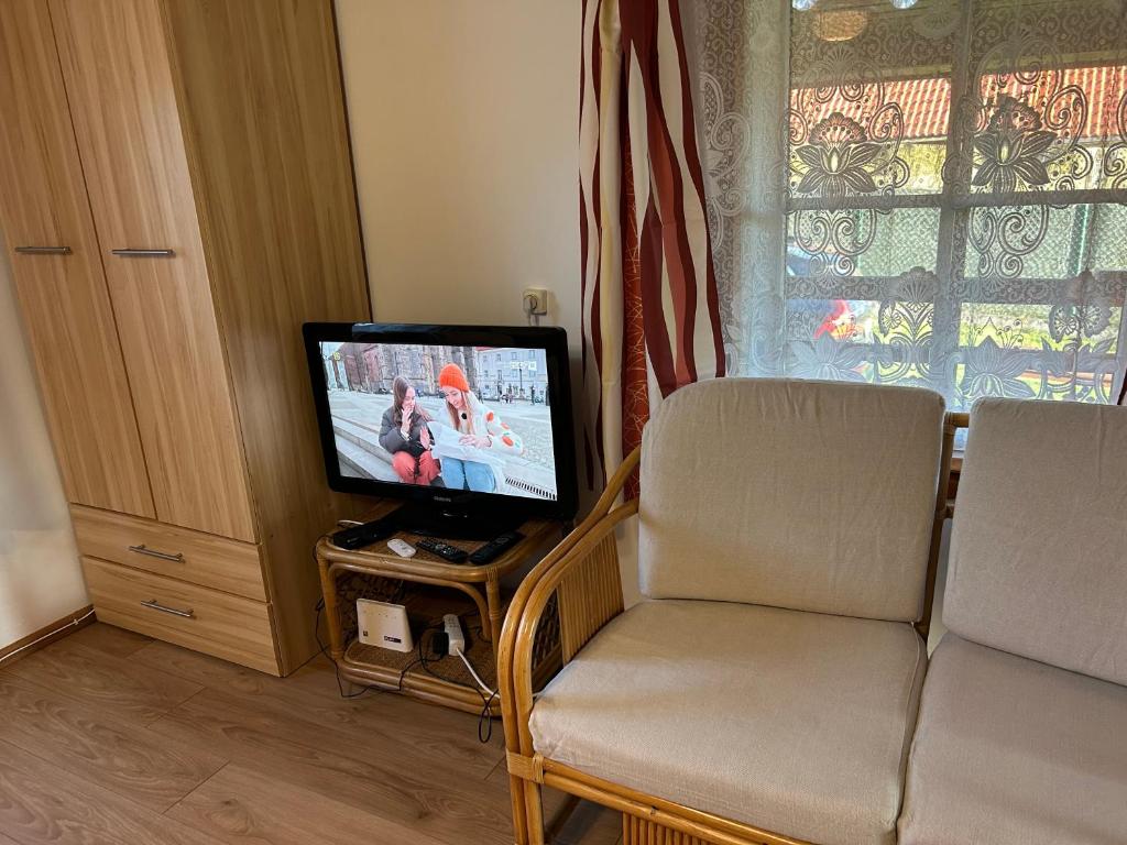 Televízia a/alebo spoločenská miestnosť v ubytovaní Podlas