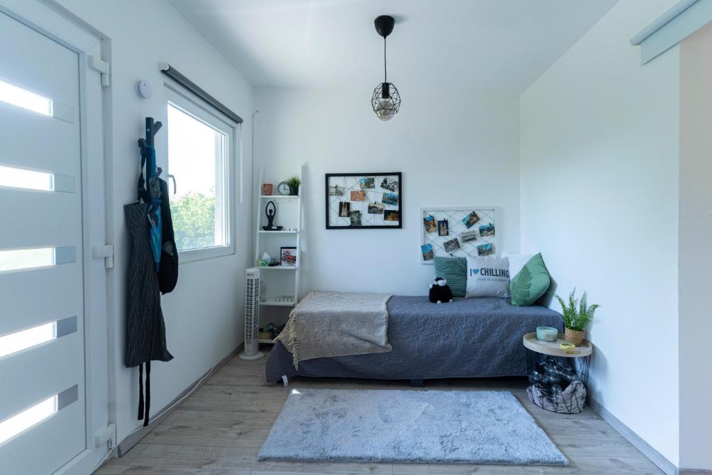 Un pat sau paturi într-o cameră la Rozi's Vacation Home in Budakalász