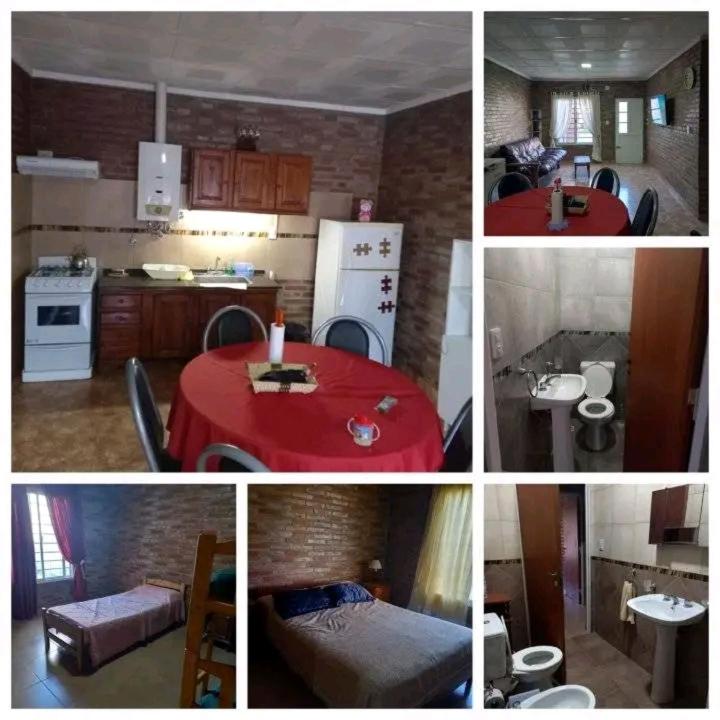 a collage of pictures of a kitchen with a red table at Refugio de Santi in Santo Tomé