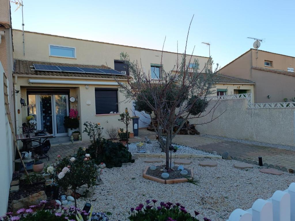 un jardin avec un arbre au milieu d'une maison dans l'établissement Maison, à Sérignan