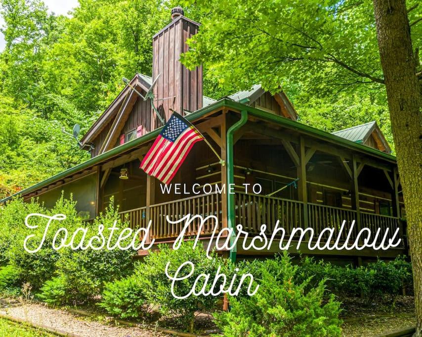 ピジョン・フォージにあるPigeonforge Cabin Game Roomdog Friendlyhot Tubの前にアメリカ旗を掲げる家