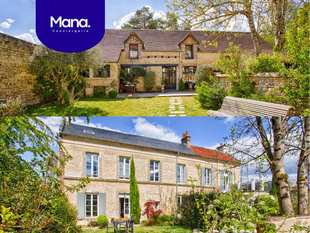un collage de deux photos d'une maison dans l'établissement Villa 1880 & Belle demeure - Centre ville, Jardin Botanique, à Cabourg