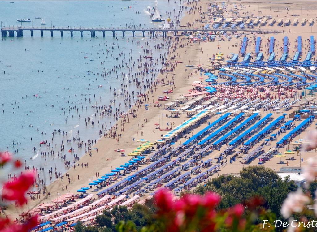 una multitud de personas en una playa con sombrillas en Villetta Lena al Mare, en Vasto