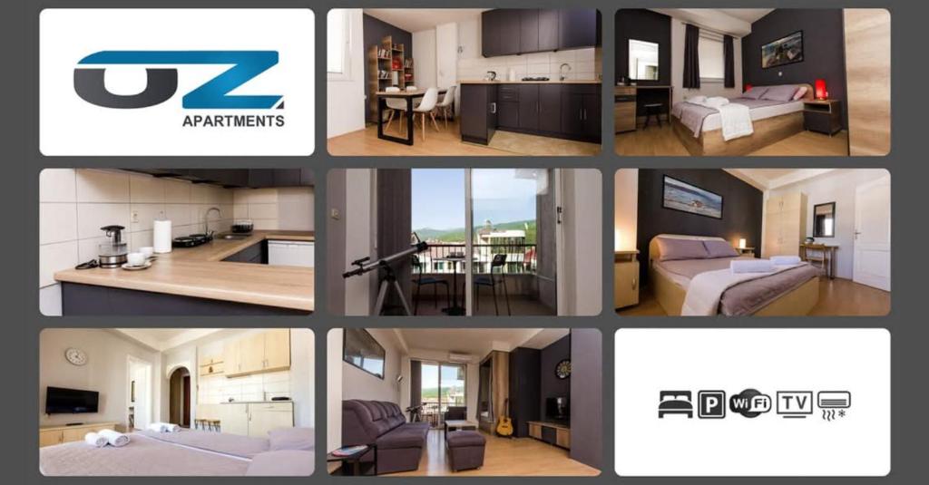 un collage di foto di un soggiorno e di una cucina di OZ Apartments a Ohrid