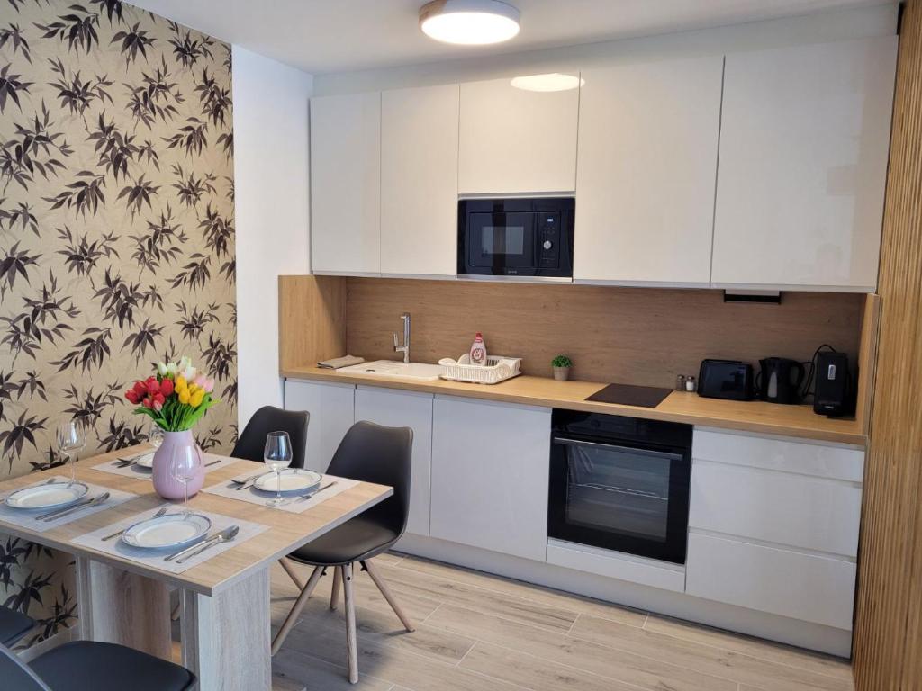 Kuchyň nebo kuchyňský kout v ubytování Aura Residence Apartman