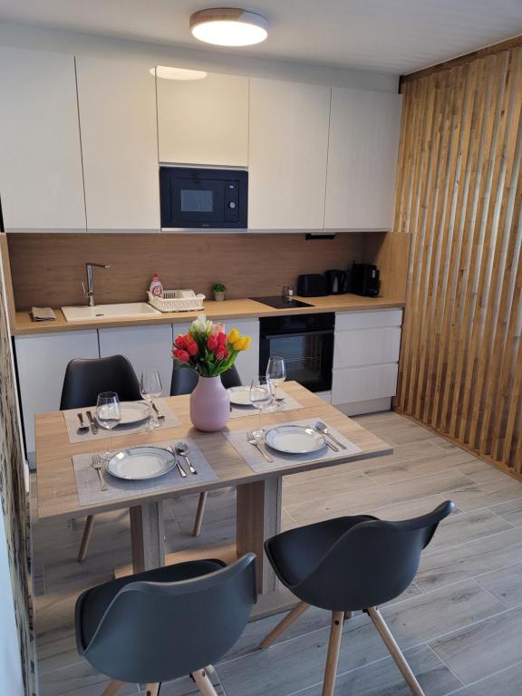 Kuchyň nebo kuchyňský kout v ubytování Aura Residence Apartman