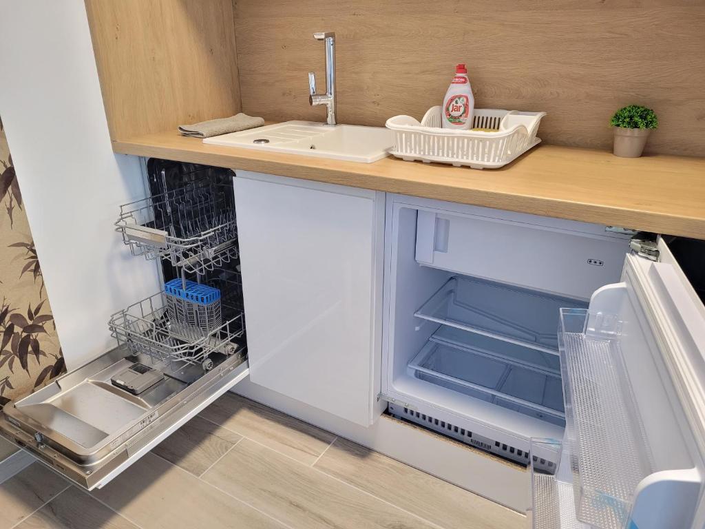 Kuchyň nebo kuchyňský kout v ubytování Aura Residence Apartman