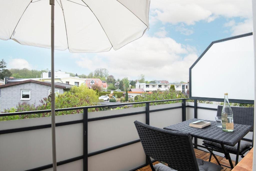 Balkón nebo terasa v ubytování Skippers Hus Liegeplatz