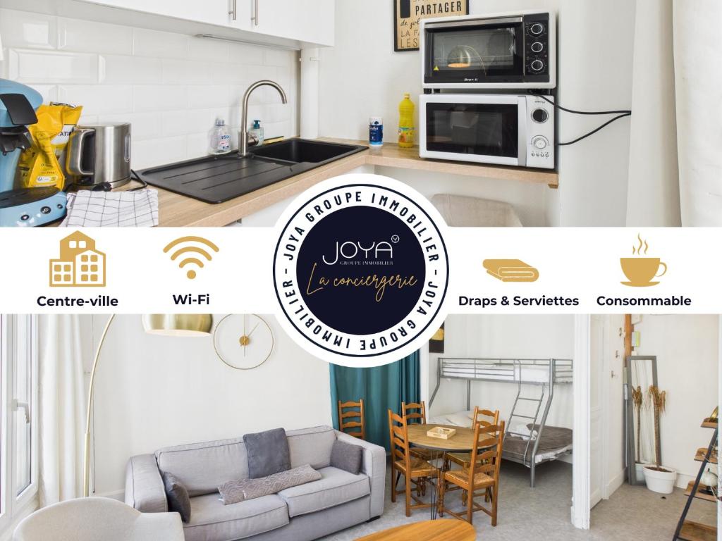 d'une cuisine et d'un salon. dans l'établissement La Calanque - Centre-ville, à Troyes