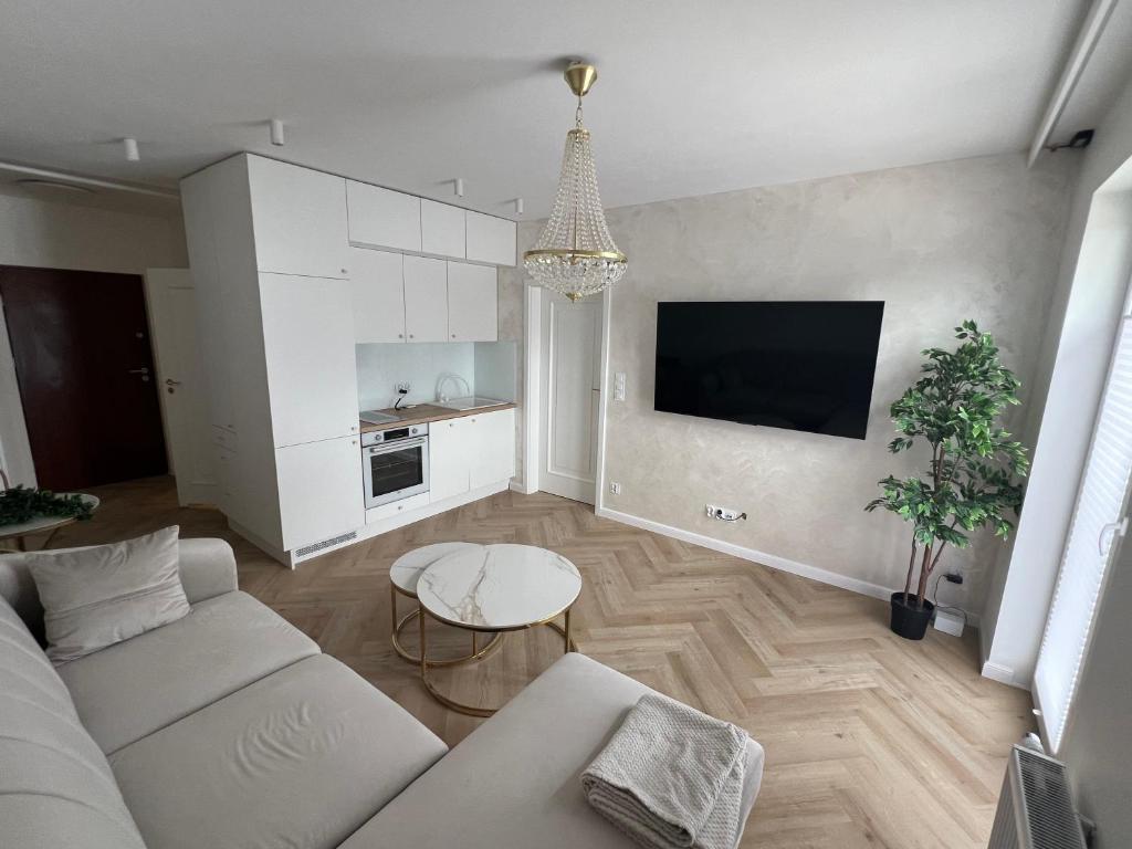 TV a/nebo společenská místnost v ubytování New apartment next to Warsaw