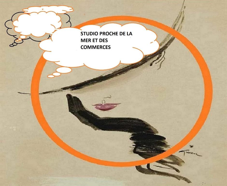 un dessin d'une femme avec une bulle de pensée dans l'établissement Vittoria Immobilier 1-REGLEMENT SUR PLACE - Chèques Vacances acceptés, à La Grande Motte